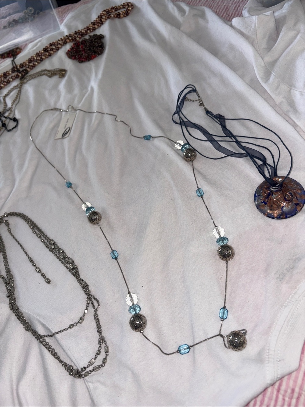 Long Beaded Silver & Aqua Necklace  Nine West